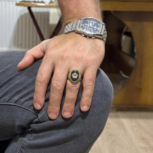 Erkekler için Taç Yüzük - 925 Ayar Gümüş Altın Kaplama Erkek Yüzük - Görsel 3