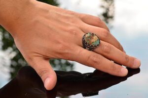 Gerçek Arizona Turkuaz Taşı Yüzük, Ali Yazılı Yüzük, Müslüman Yüzük, 925 Ayar Gümüş Yüzük - Görsel 7