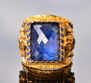 El Yapımı Zirkon Taşlı, Altın Kaplama Sterlin Gümüş Erkek Yüzük - Bilgelik ve Krallığın Simgesi - Görsel 5