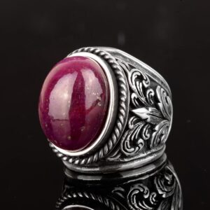 Doğal Yakut Taşlı Yakut Yüzük, Gümüş Erkek Yüzük - Zambak Modeli - Görsel 4