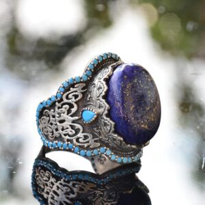 El Yapımı 925 Ayar Gümüş Erkek Yüzük - Doğal Taşlı Orta Doğu Tasarımı (Lapis Lazuli) - Görsel 4