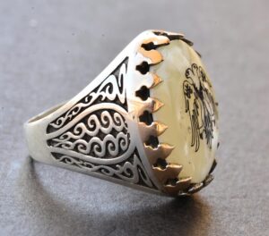 Erkekler için Sterlin Gümüş Yüzük - Doğal İnci Taşı ve Çift Başlı Kartal Tasarımı - Görsel 4