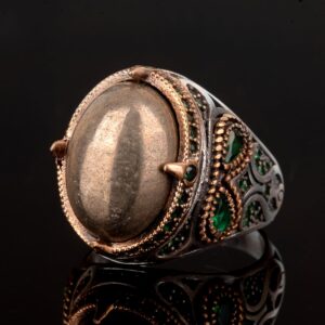 Gerçek Doğal Pirit Taşı Yüzük, Minimalist Yüzük, Gümüş Erkek Yüzüğü - Görsel 4