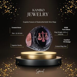 925 Ayar Gümüş El Yapımı Erkek Yüzük - Davut Yıldızı Yüzüğü (Terazi) - Görsel 2