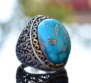 Gerçek Doğal Arizona Turkuaz Taş Yüzük, 925 Ayar Gümüş Erkek Yüzüğü - Görsel 3