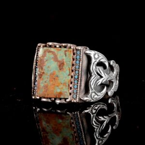 Dikdörtgen Gümüş Yüzük, 925 Doğal Arizona Turkuaz Taşlı Yüzük - Görsel 4