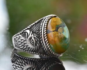 Doğal Arizona Turkuaz Taş Yüzük - 925 Ayar Gümüş Erkek Kartal Yüzük - Günlük Kullanım ve Özel Günler İçin İdeal (Stil-3) - Görsel 4