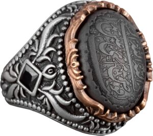 Gerçek Doğal Hematit Taşı Yüzük, İslami Yüzük, 925 Ayar Gümüş Yüzük Erkekler İçin - Görsel 1