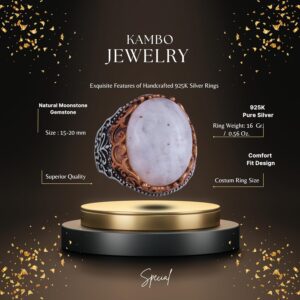 Gerçek Doğal Taş El Yapımı Yüzük - 925 Ayar Gümüş El Yapımı Yüzük - Şık Yüzük (Ay Taşı) - Görsel 2