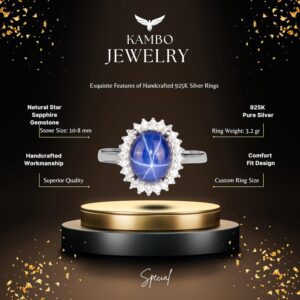 Gerçek Doğal Taşlı Gümüş Kadın Yüzük - Şık Tasarım (Star Sapphire) - Görsel 2