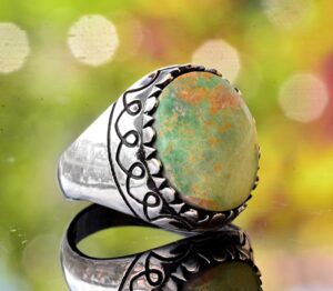 925 Ayar Gümüş Gerçek Doğal Arizona Turkuaz Taşlı Erkek Yüzük - Gerçek Doğum Taşı Takısı - Görsel 3