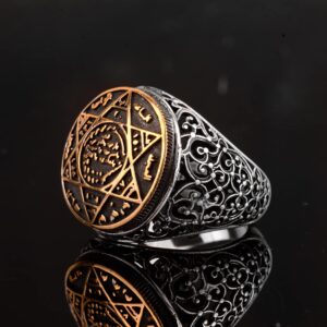 Süleyman Mührü Yüzüğü, Vintage Yüzük, 925 Ayar Gümüş Yüzük Erkekler İçin - Görsel 5