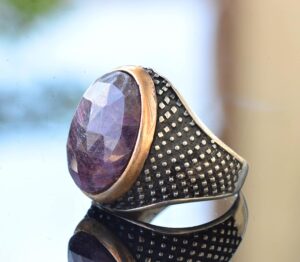 Gerçek Safir Doğal Taş Erkek 925 Ayar Gümüş Yüzük - Kraliyet ve Güçlü - Görsel 4