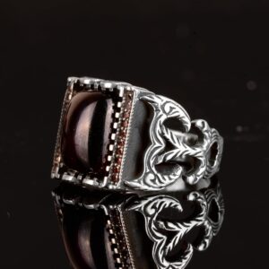 Gerçek Doğal Granat Taşı Yüzük, El Yapımı Yüzük, Minimalist Takı, 925 Ayar Gümüş Erkek Yüzüğü - Görsel 5