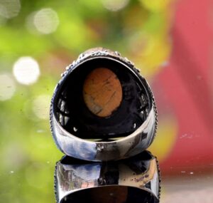 925 Ayar Gümüş Gerçek Doğal Arizona Turkuaz Taşlı Erkek Yüzük - El Yapımı İfadeli Takı - Görsel 5