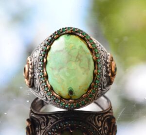 Gerçek Doğal Arizona Turkuaz Taşı Yüzük - 925 Ayar Saf Gümüş Doğal Arizona Turkuaz Taşı Erkek Yüzüğü - Görsel 2