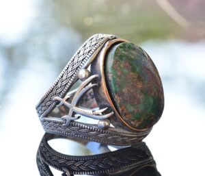 Gerçek Doğal Taş Yüzük - Gümüş Erkek El Yapımı Kılıç Yüzüğü (Turkuaz) - Görsel 4