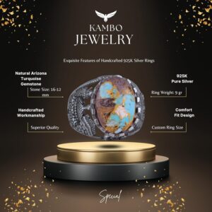 Gerçek Doğal Arizona Turkuaz Taş Yüzük, Camii Detaylı Yüzük, 925 Ayar Gümüş Yüzük - Görsel 2