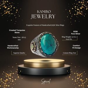 Ateş Mavisi Taşlı Gümüş Erkek Yüzük, Kral Yüzüğü - Görsel 3