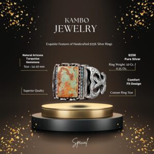 Dikdörtgen Gümüş Yüzük, 925 Doğal Arizona Turkuaz Taşlı Yüzük - Görsel 2