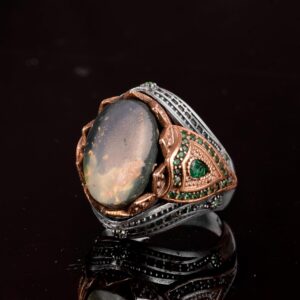 Gerçek Doğal Arizona Turkuaz Taşlı Yüzük - 925 Ayar Gümüş Erkek Yüzük - Görsel 5