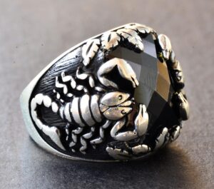 Erkekler için Gümüş Akrep Yüzüğü - Doğal Obsidan Taşı - Görsel 4