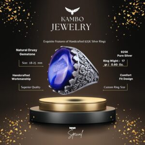 Gerçek Kristal Druzy Kuvars Taş Yüzük, Büyük Yüzük, Gümüş Erkek Yüzüğü - Görsel 2