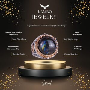 Gerçek Doğal Taş El Yapımı Yüzük - 925 Ayar Gümüş Yüzük (Labradorit) - Görsel 2