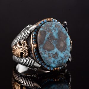 Erkekler için Turkuaz Taş Yüzük, 925 Ayar Gümüş El Yapımı Ejderha Ölçeği Tasarım - Görsel 8