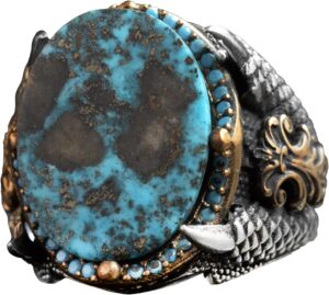 Erkekler için Turkuaz Taş Yüzük, 925 Ayar Gümüş El Yapımı Ejderha Ölçeği Tasarım - Görsel 9