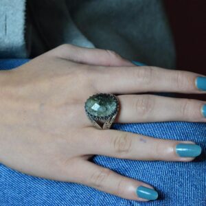 İslami Prehnit Doğal Taş Yüzük, Zülfikar Kılıcı Tasarımı, 925 Ayar Gümüş Erkek Yüzük - Görsel 6