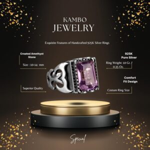 Gerçek Doğal Ametist Taşı Yüzük, 925 Ayar Gümüş Erkek Yüzük - Görsel 2