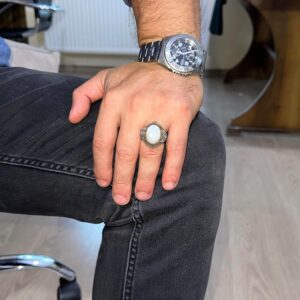 925 Ayar Gümüş Yüzük ile Gerçek Oval Opal Taşı - Dikkat Çekici Takı Parçası - Görsel 3