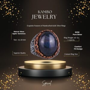 Gerçek Doğal Taş El Yapımı Yüzük - 925 Ayar Gümüş El Yapımı Yüzük - Şık Farklı Yüzük (Moss Akik) - Görsel 2