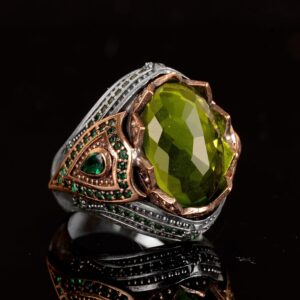 925 Ayar Gümüş Erkek Yüzük - Erkekler İçin Şık Taşlı Takı, Yapay Peridot Taşlı - Görsel 3