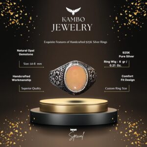 Gerçek Doğal Opal Taşı Yüzük, Erkekler İçin Gümüş Yüzük, El Yapımı Yüzük, 925 Ayar Gümüş Erkek Yüzüğü - Görsel 2