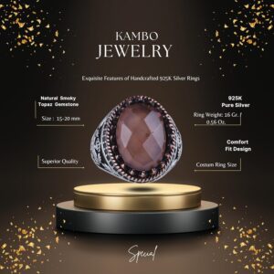 Gerçek Doğal Taş Yüzük - El Yapımı Kartal Yüzüğü - 925 Ayar Gümüş Yüzük (Dumanlı Topaz) - Görsel 2