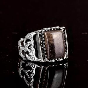 925 Ayar Gümüş Yüzük, Gerçek Doğal Pirit Taşı Yüzük, Kare Şekilli Pirit Yüzük - Görsel 4