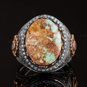 Erkek El Yapımı Gerçek Doğal Arizona Turkuaz Taş Yüzük, 925 Ayar Gümüş Yüzük, Sultan Yüzük - Görsel 2