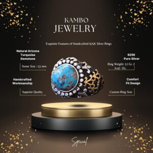 Gerçek Doğal Arizona Turkuaz Taşı, Ayar Gümüş Erkek Yüzüğü - Görsel 2