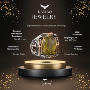 Gerçek Kan Taşı Taş Yüzük, Sterlin Gümüş Yüzük, Özel Tasarım Yüzük - Görsel 2