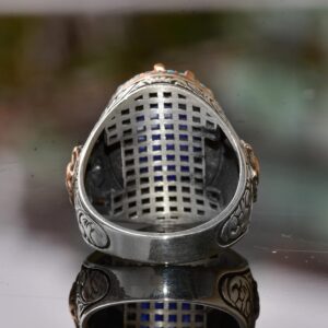 Sterling Gümüş Erkek Kral Yüzük - Yapay Mavi Göz Taşı - Görsel 8