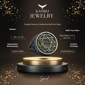 El Yapımı İslami Yıldız Tasarım Yüzük - 925 Ayar Gümüş Erkek Yüzüğü ile Yazılı İnskripsiyonlar - Görsel 2