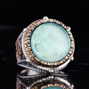 El Yapımı Taşlı Erkek Yüzük - 925 Ayar Gümüş Erkek Yüzük, Farklı ve Özgün Tasarım (Yapay Yeşil Paraiba) - Görsel 5