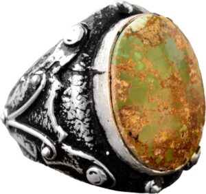 925 Ayar Gümüş Gerçek Arizona Turkuaz Taşlı Bizans Erkek Yüzüğü - El Yapımı Takı (Tarz-2) - Görsel 1