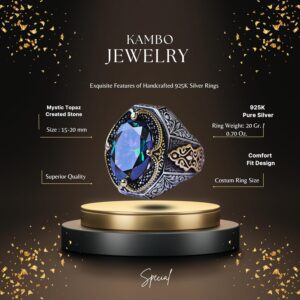 Erkekler için Yapay Mystic Topaz Taşlı, El Yapımı Gümüş Yüzük, 925 Ayar Gümüş Erkek Yüzük, Hediye İçin - Görsel 2