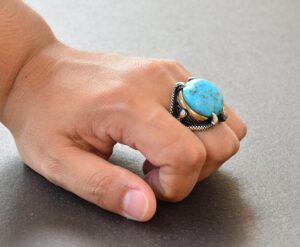Gerçek Arizona Turkuaz Taşlı Sterlin Gümüş Pençe Yüzük - Denge ve Uyumluluk - Görsel 7
