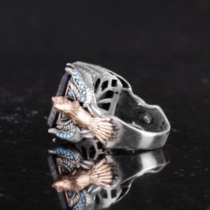 Erkekler için El Yapımı 925 Ayar Gümüş Yüzük, Oluşturulmuş Güneş Taşı ile Şahane Kartal Yüzük - Canlılık, Koruma ve Pozitifliğin Sembolü - Görsel 7