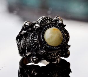 El Yapımı Gerçek Sarı Safir Taşlı Yüzük, Camii Tasarımı, İslami Erkekler için Gümüş Yüzük - Görsel 3