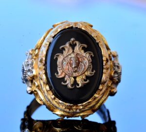 El Yapımı Onyx Yüzük - 925 Ayar Sterlin Gümüş Erkek Altın Kaplama Yüzük (Aslan) - Görsel 5